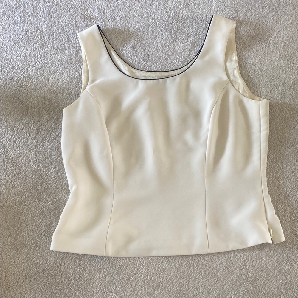 Tahari ASL Cream Tank Top with Black Trim